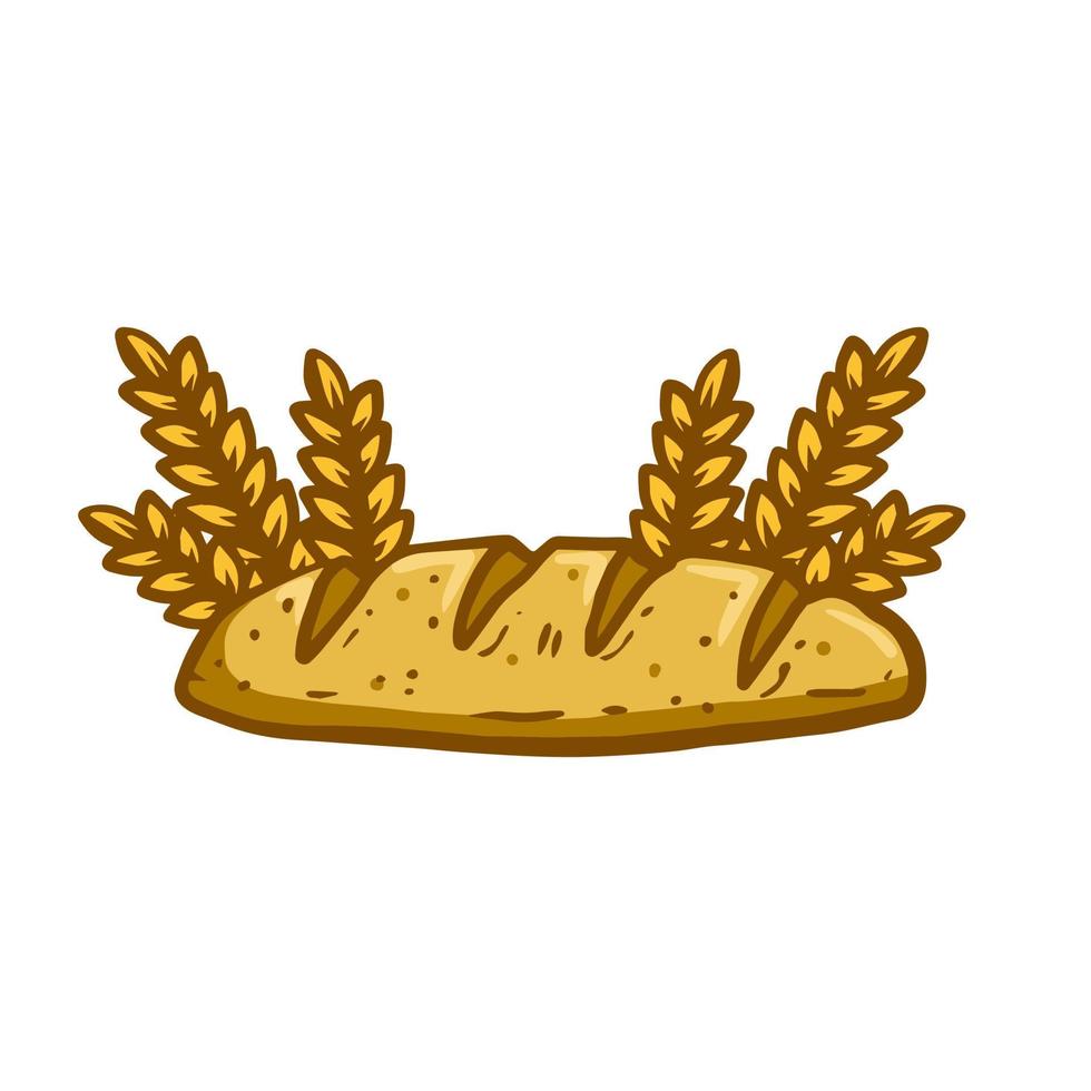 oor van tarwe en brood. de logo van de bakkerij. een natuurlijk Product gemaakt van korrel. boerderij voedsel. tekenfilm illustratie vector