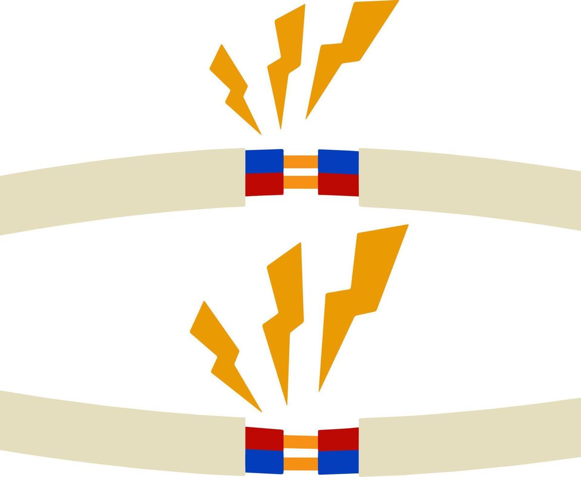 elektrisch circuit. schok, rood bliksem en geel vonken van de uitlaat. connector en plug. systeem overbelasten. de probleem met de apparaat. brand situatie met rook en veiligheid. vector