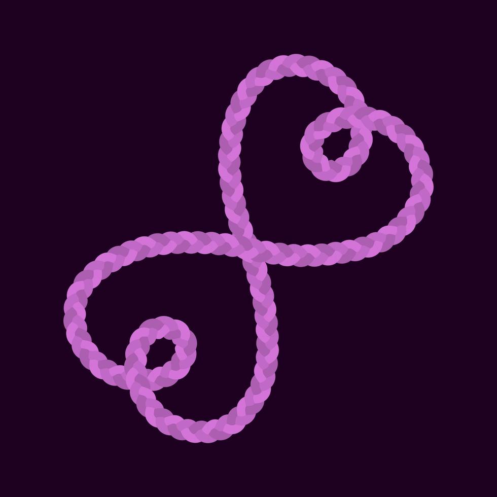 realistisch roze en Purper gevlochten touw harten logo vector. liefde hart nautische lasso symbool voor Valentijnsdag dag. vector