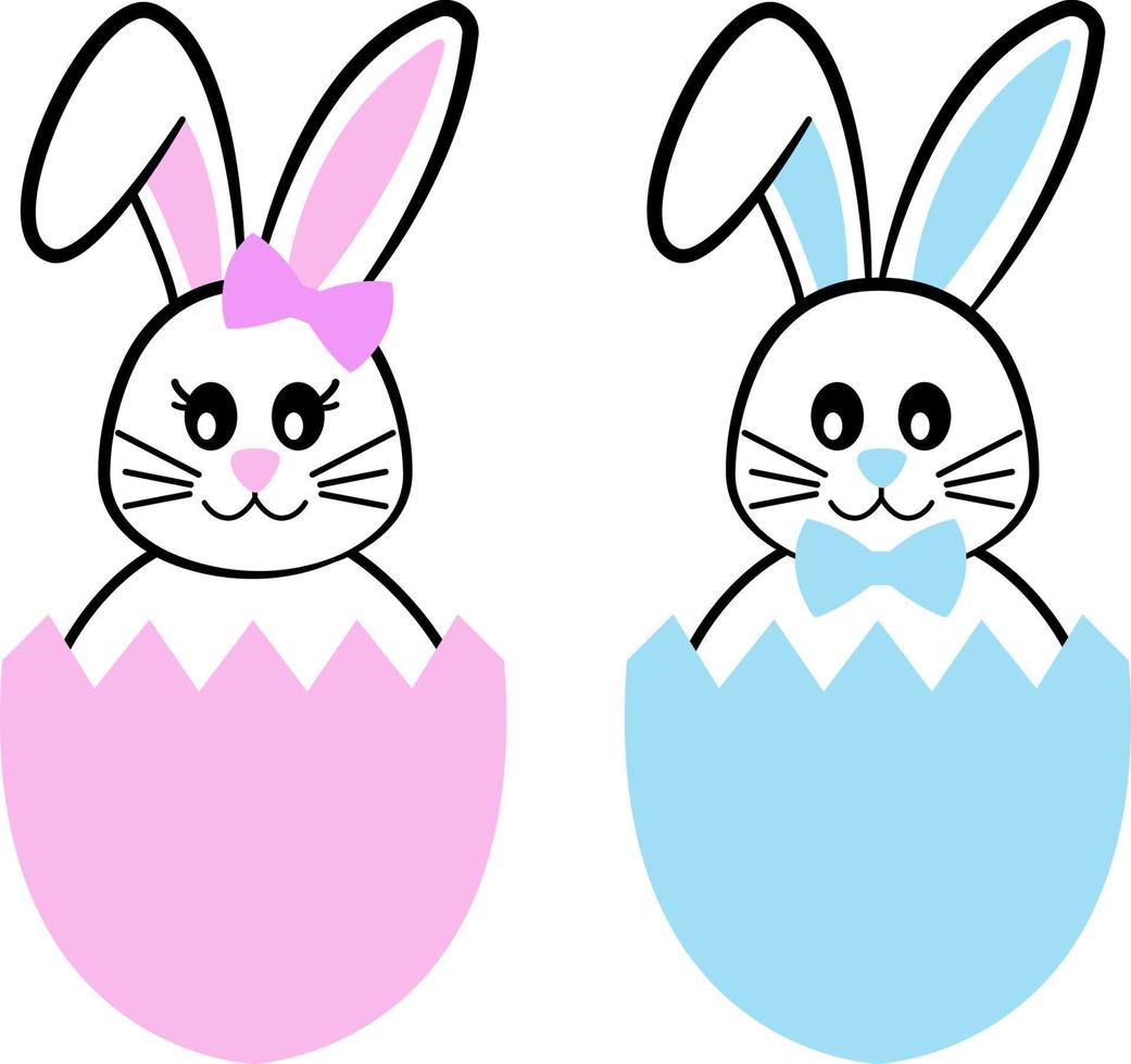 vector schattig Pasen konijn jongen en meisje. kinderen illustratie. gemakkelijk vlak kleur ontwerp. geïsoleerd