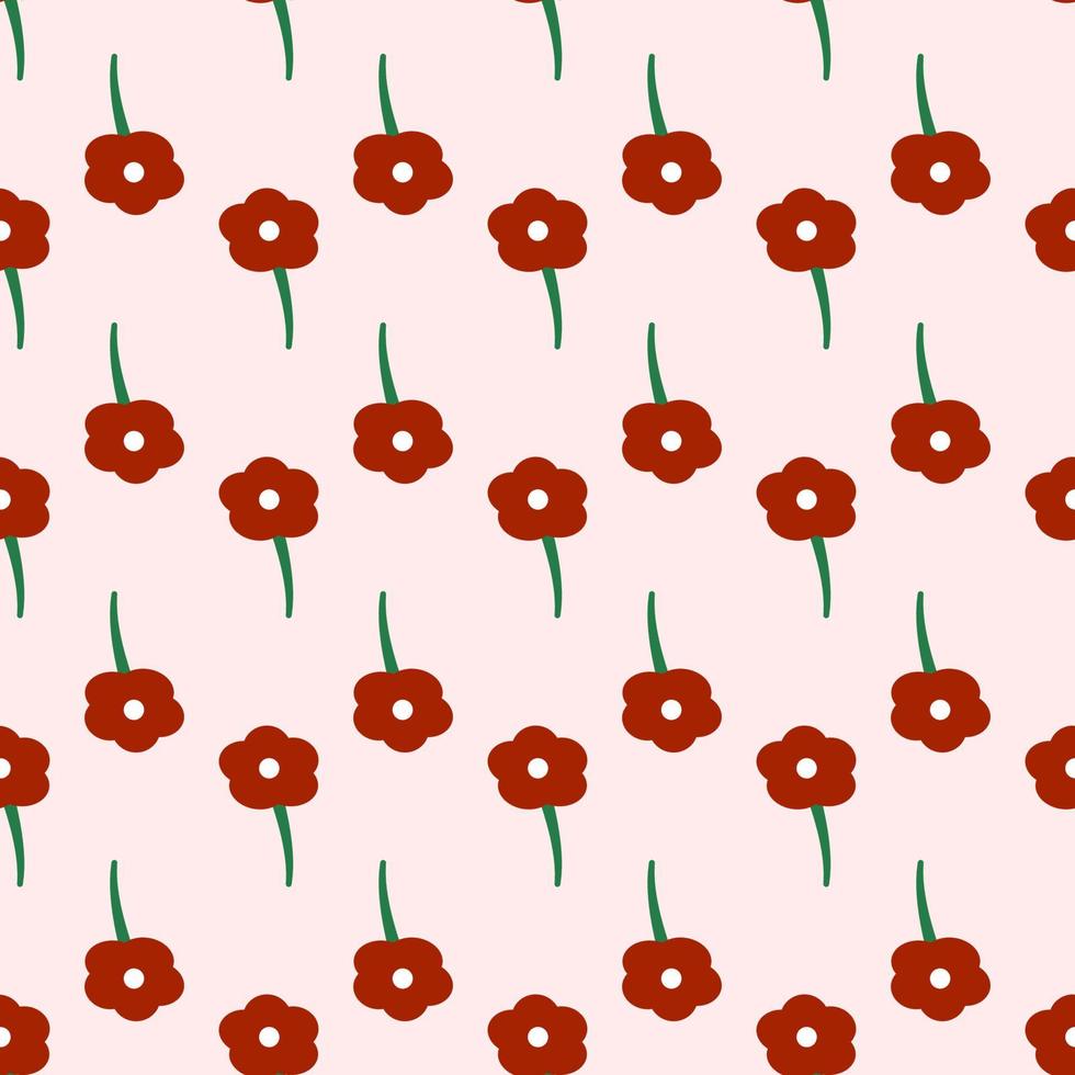 naadloos vector patroon van rood bloem met donker groen stam en bloemblaadjes