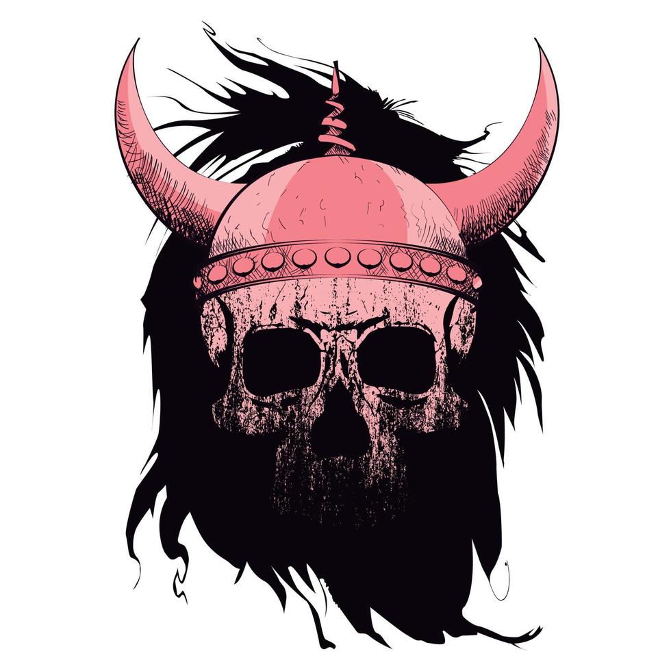 vector illustratie voor menselijk schedel t-shirt met viking helm Aan zwart achtergrond