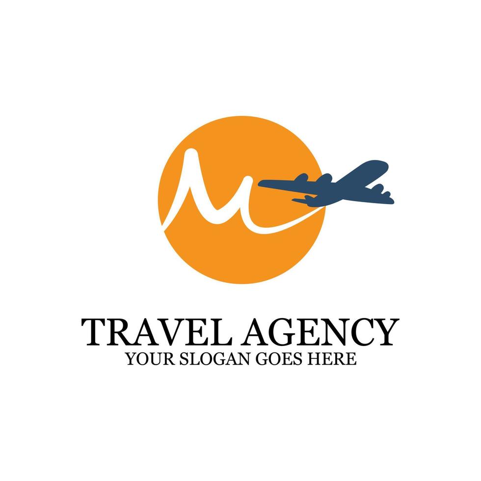 reizen agentschap logo sjabloon met vliegtuig, m reizen logo inspiratie vector