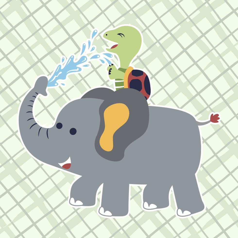 grappig schildpad rijden Aan olifant, vector tekenfilm illustratie