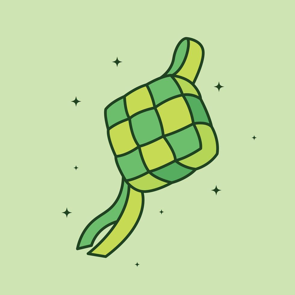 schattig ketupat tekenfilm icoon vector illustratie. Ramadan en eid fitr vector illustratie met tekenfilm stijl .Ramadan voedsel icoon concept. vector vlak schets icoon