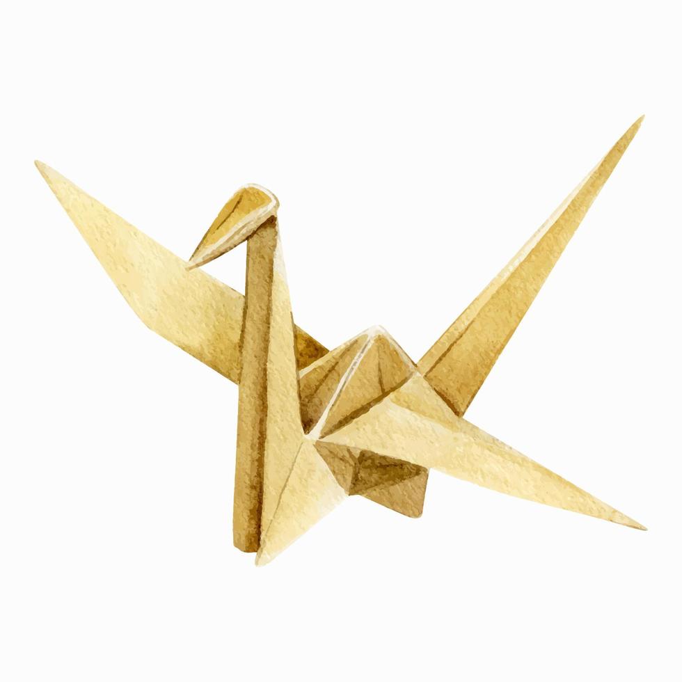 Japans papier kraan. de traditioneel origami kraan is beige in kleur. waterverf illustratie. mooi schattig hand- getrokken schilderij voor decoratie, ansichtkaarten. Aziatisch cultuur vector