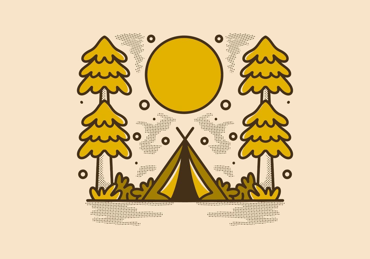 camping tent tussen twee groot pijnboom bomen illustratie vector
