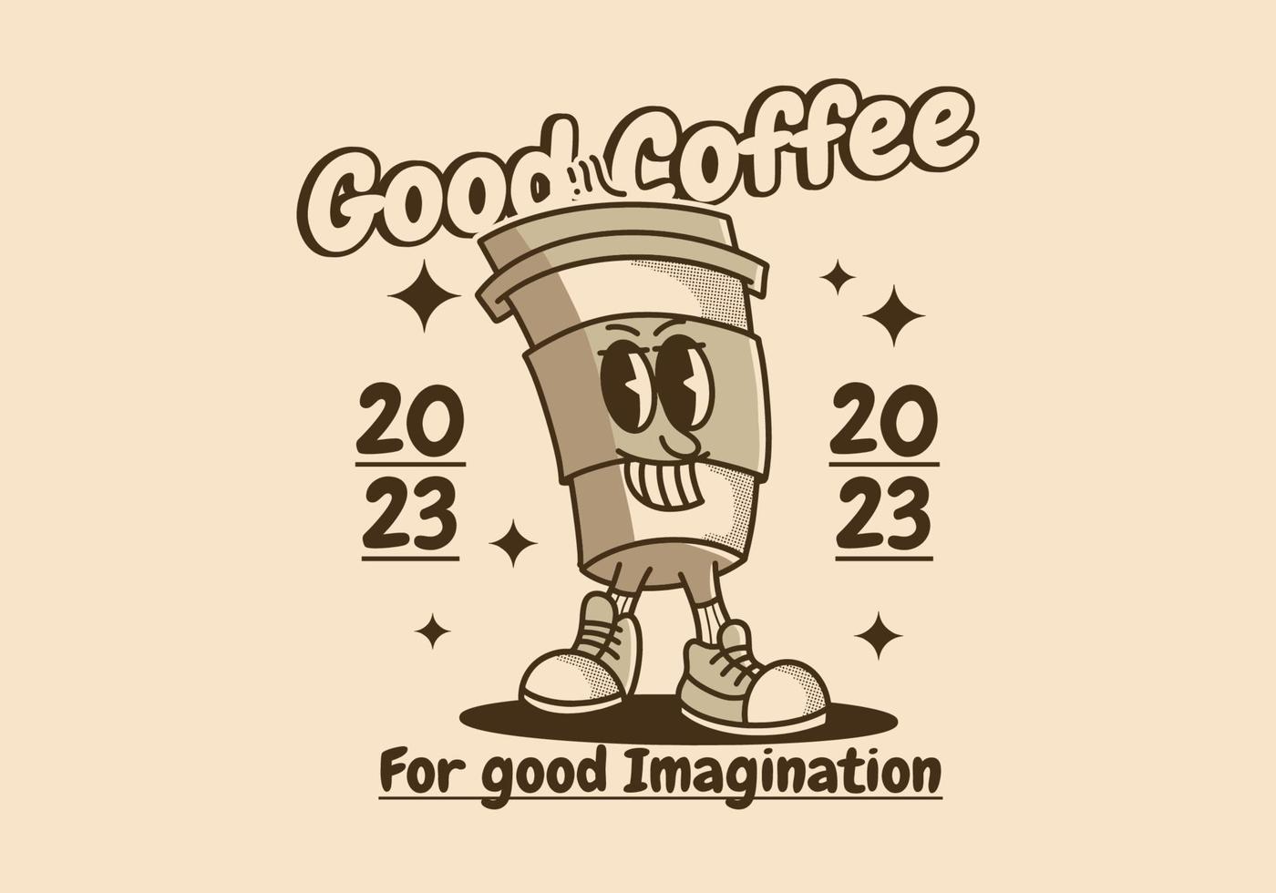 karton koffie cups mascotte karakter ontwerp in wijnoogst kleur vector