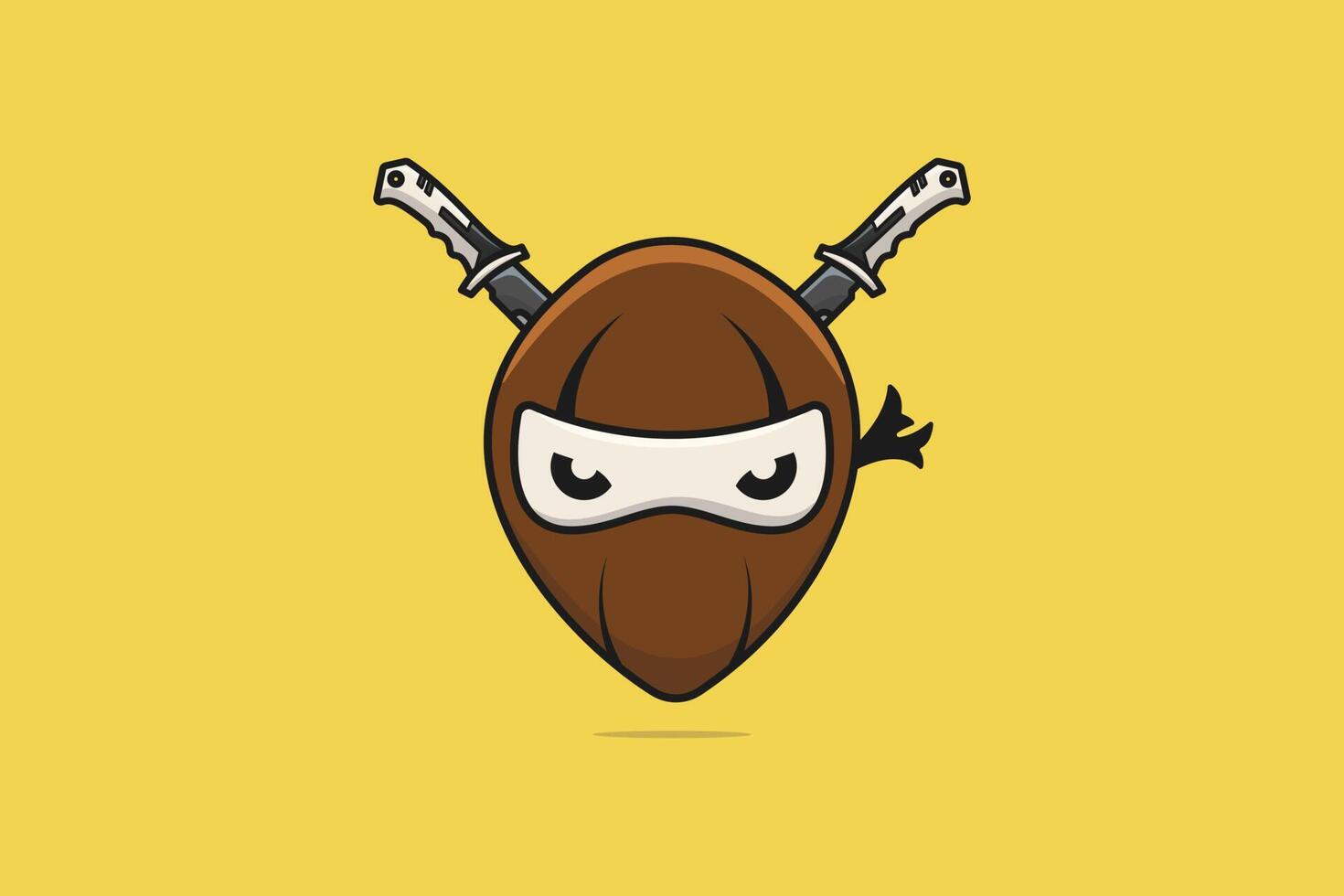 kokosnoot Ninja met Zwaarden vector illustratie. voedsel voorwerpen icoon concept. Ninja mascotte met oud kokosnoot vector ontwerp. creatief Ninja kokosnoot logo icoon.