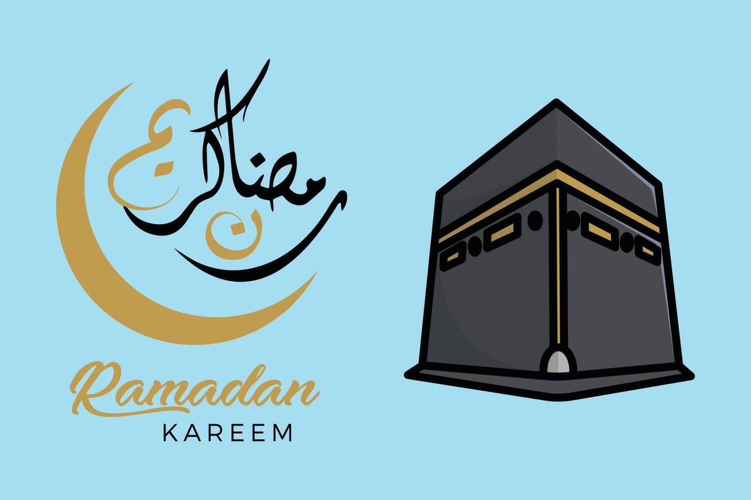 heilig kaaba in mekka saudi Arabië vector illustratie. Islamitisch vakantie icoon concept. Ramadan kareem Islamitisch achtergrond met kaaba moskee vector ontwerp. Ramadan kareem vector groet post ontwerp.
