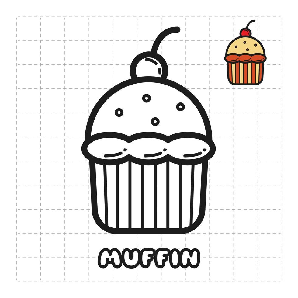 kinderen kleur boek voorwerp. voedsel serie - muffin. vector