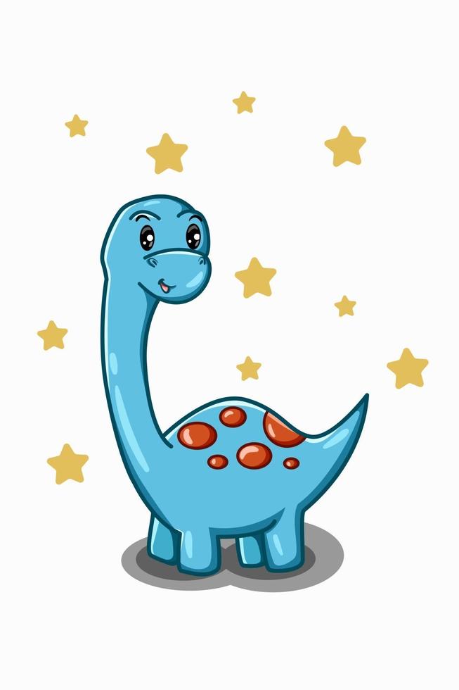 een kleine blauwe dinosaurus met sterrenachtergrond vector