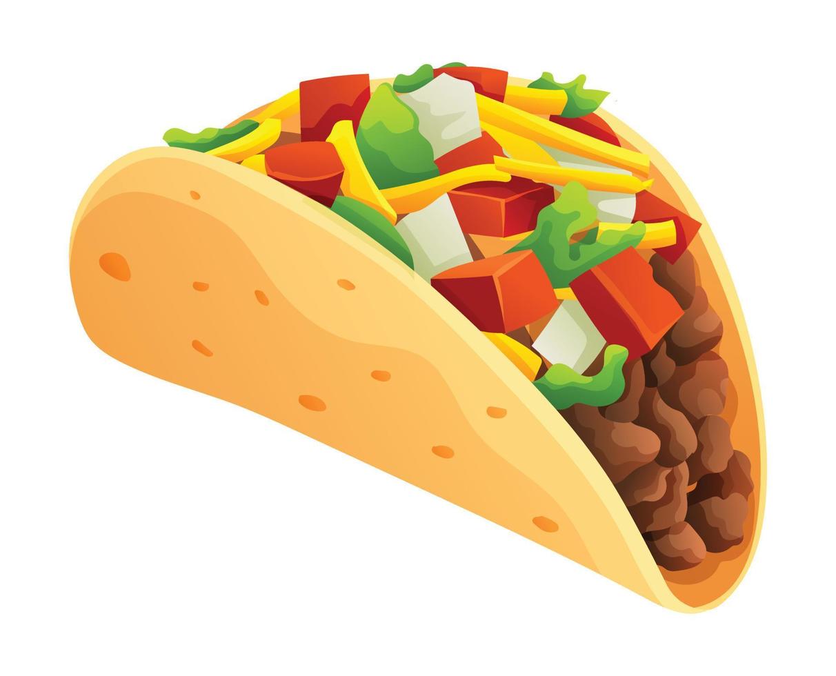 taco met vlees, groente en tortilla. Mexicaans voedsel vector illustratie