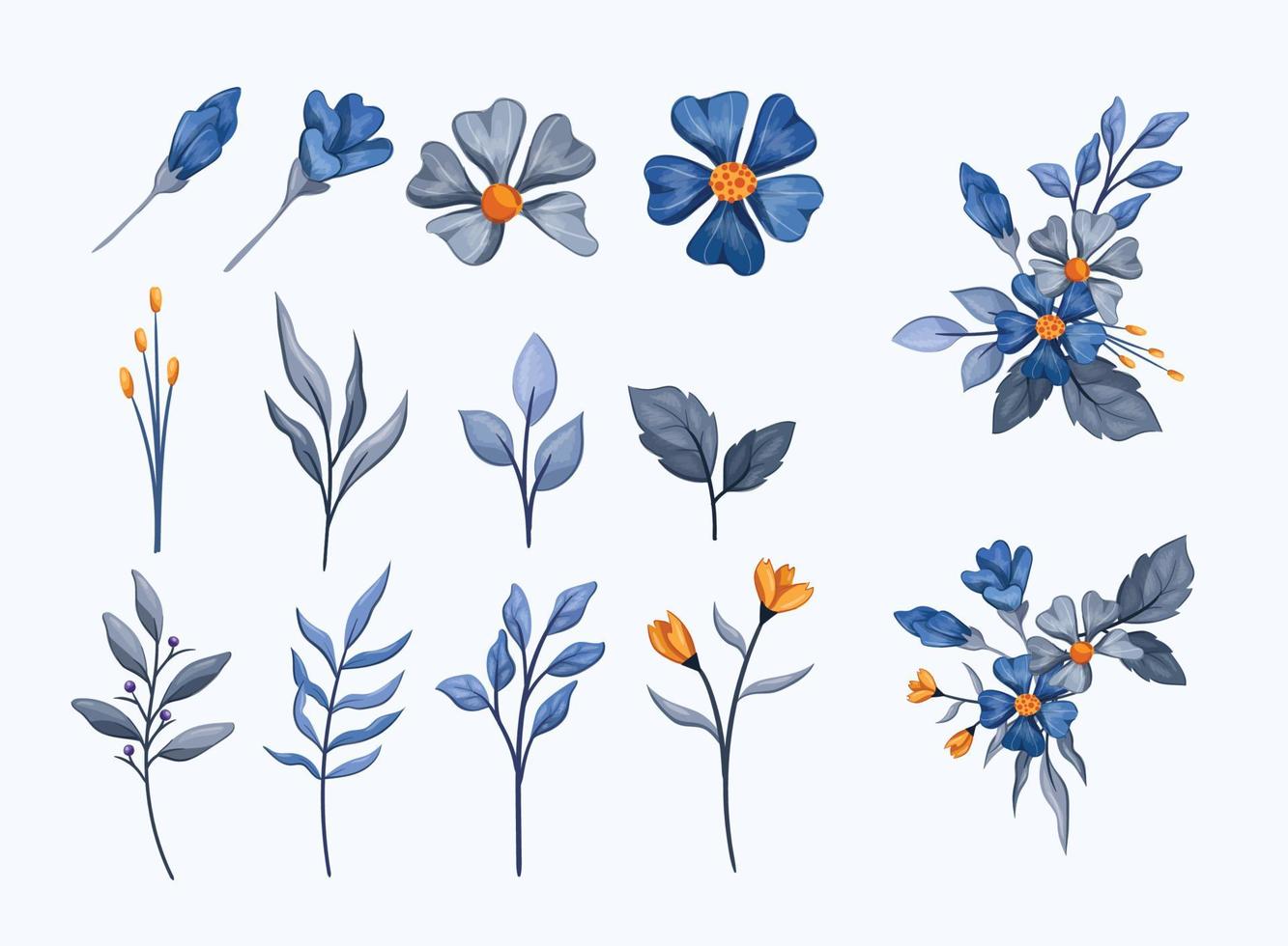 waterverf blauw bladeren en bloemen vector