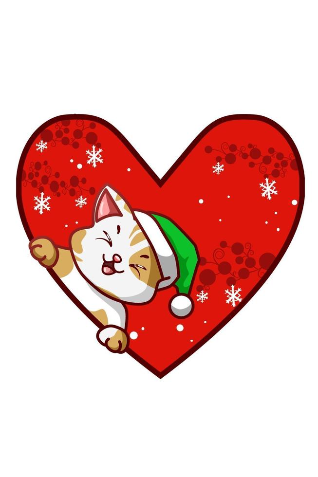 schattige kat met liefde met groene kerstmuts vector