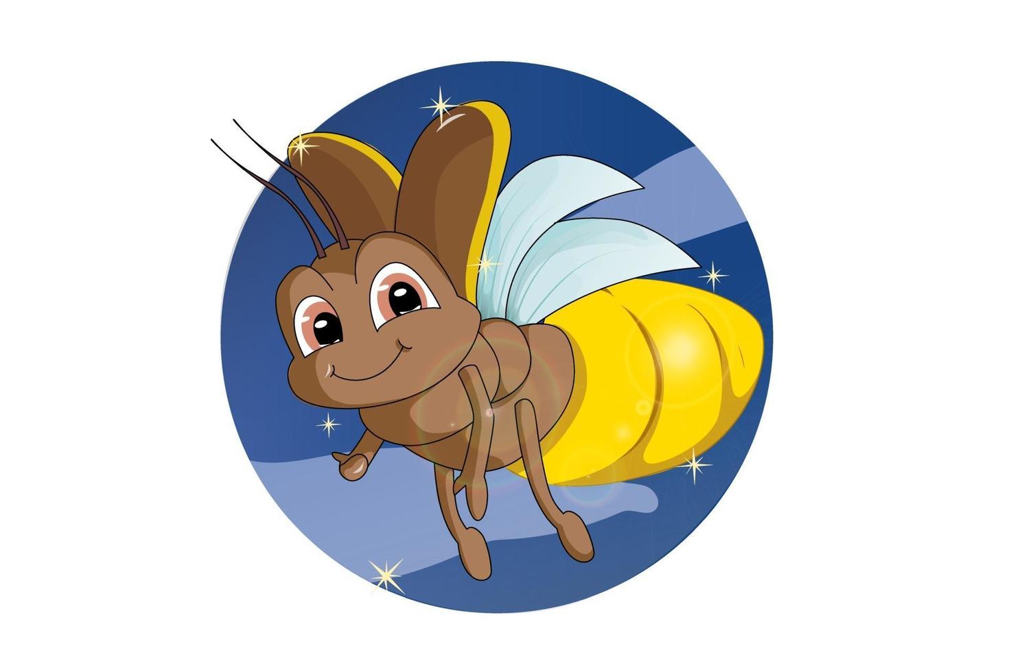 een beetje schattig firefly bruine ogen vliegen in de nachtelijke hemel, ontwerp dierlijk beeldverhaal vectorillustratie vector