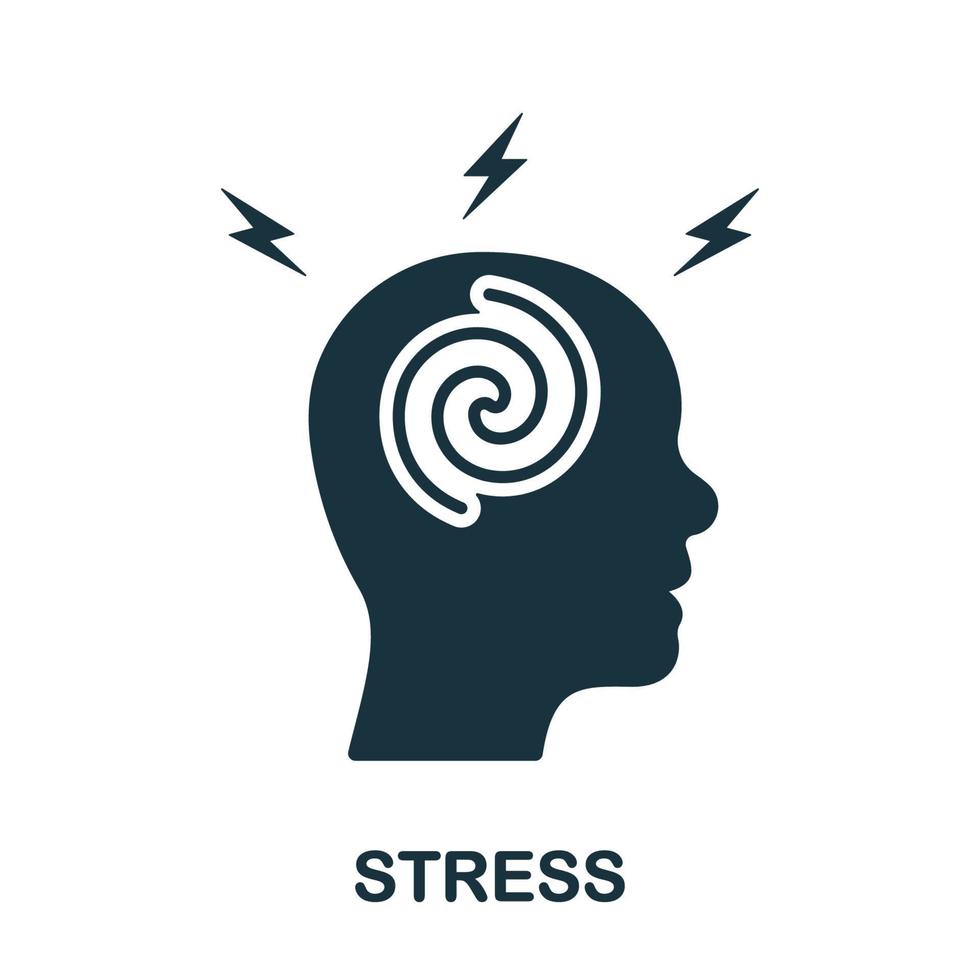 benadrukt uitgeput hersenen en menselijk hoofd, migraine silhouet icoon. spanning, duizelig, hoofdpijn, ongerustheid glyph pictogram. spanning solide teken. depressie en cephalalgie. geïsoleerd vector illustratie.