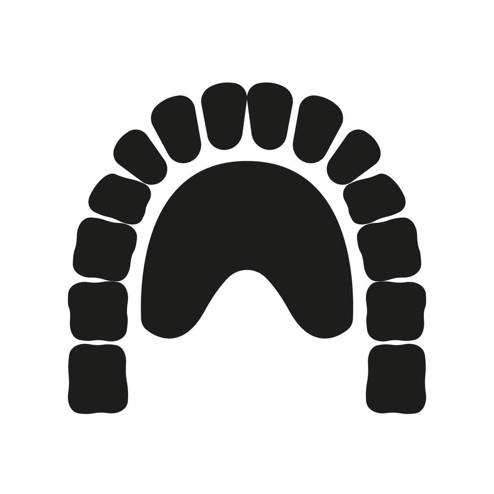 menselijk kaak met tanden en tong silhouet icoon. bovenkaak, lager kaak glyph pictogram. kaakbeen fysiologie. tandheelkundig behandeling solide teken. tandheelkunde symbool. geïsoleerd vector illustratie.