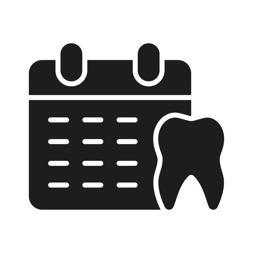 tandheelkundig afspraak silhouet icoon. medisch controle en mondeling hygiëne schema glyph pictogram. datum naar bezoek tandarts kliniek. tandheelkundig behandeling teken. tandheelkunde symbool. geïsoleerd vector illustratie.