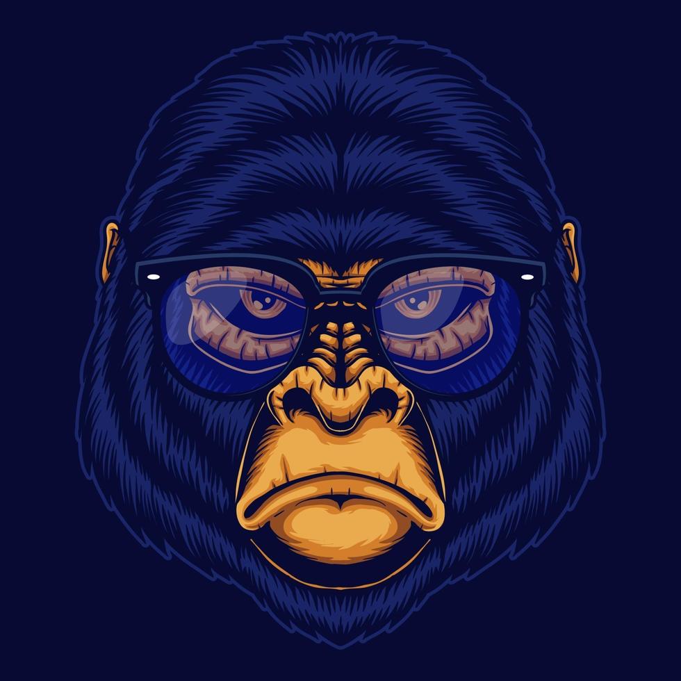 Gorilla hoofd met bril vectorillustratie vector