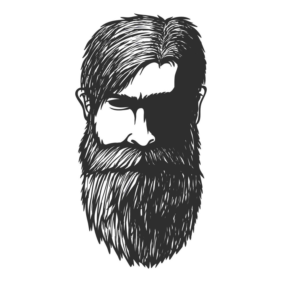 snor en baard man. hoofd hand getekend vectorillustratie vector