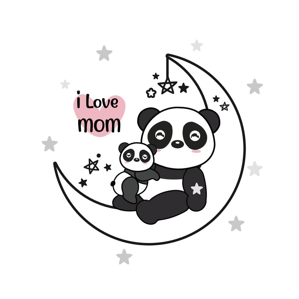 moederdagkaart met panda's. panda moeder knuffelen babypanda. vector