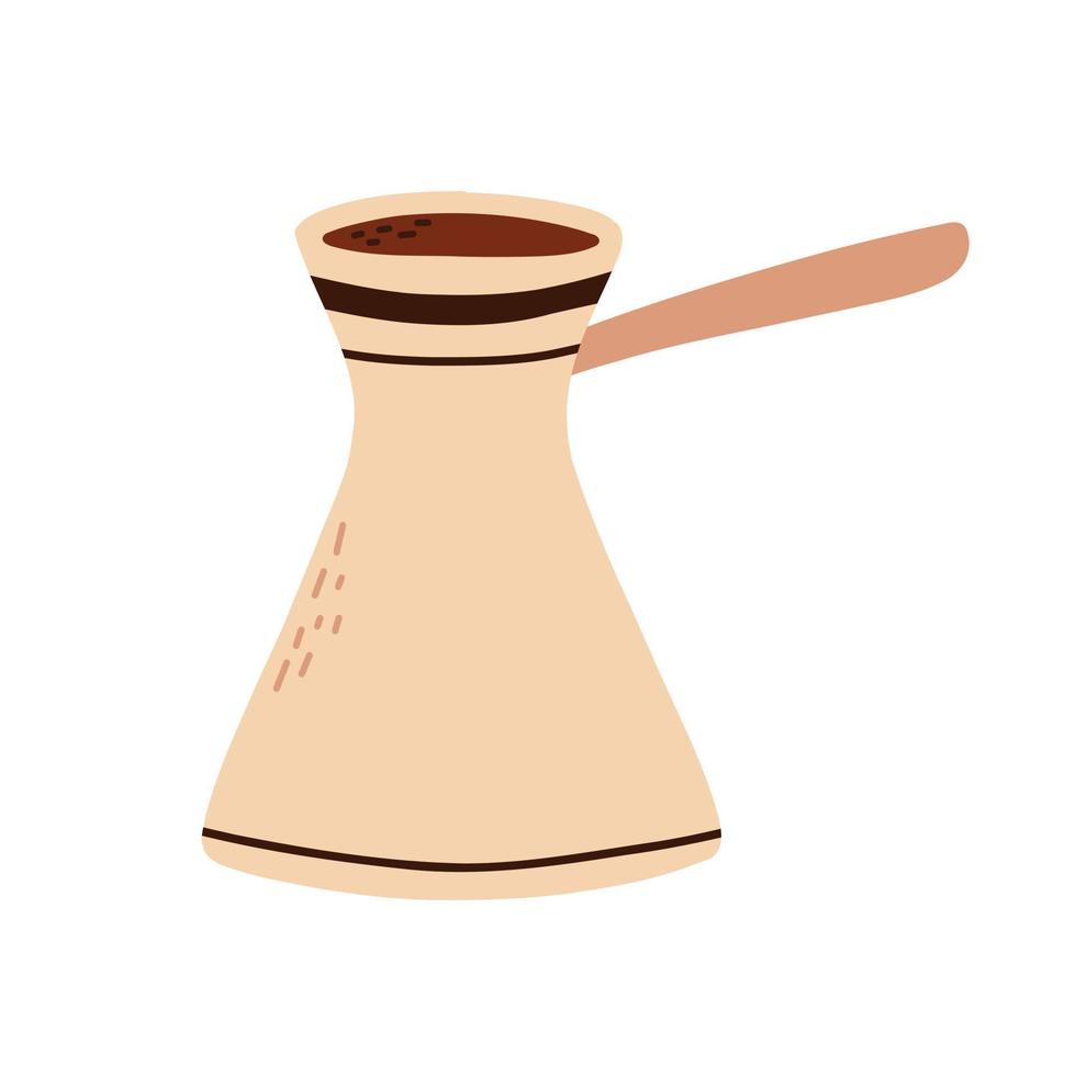 Turk voor koffie in vlak stijl. vector illustratie. geïsoleerd koffie pot in hand- getrokken stijl. logo voor een koffie winkel.