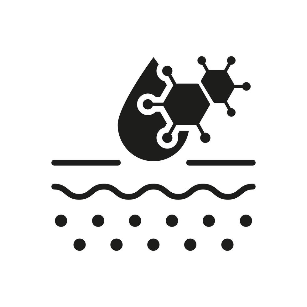 hyaluronzuur zuur molecuul Aan huid structuur silhouet icoon. dermatologie ingrediënt icoon. chemisch schoonheidsspecialiste voor huidsverzorging glyph pictogram. kunstmatig onderdeel. geïsoleerd vector illustratie.