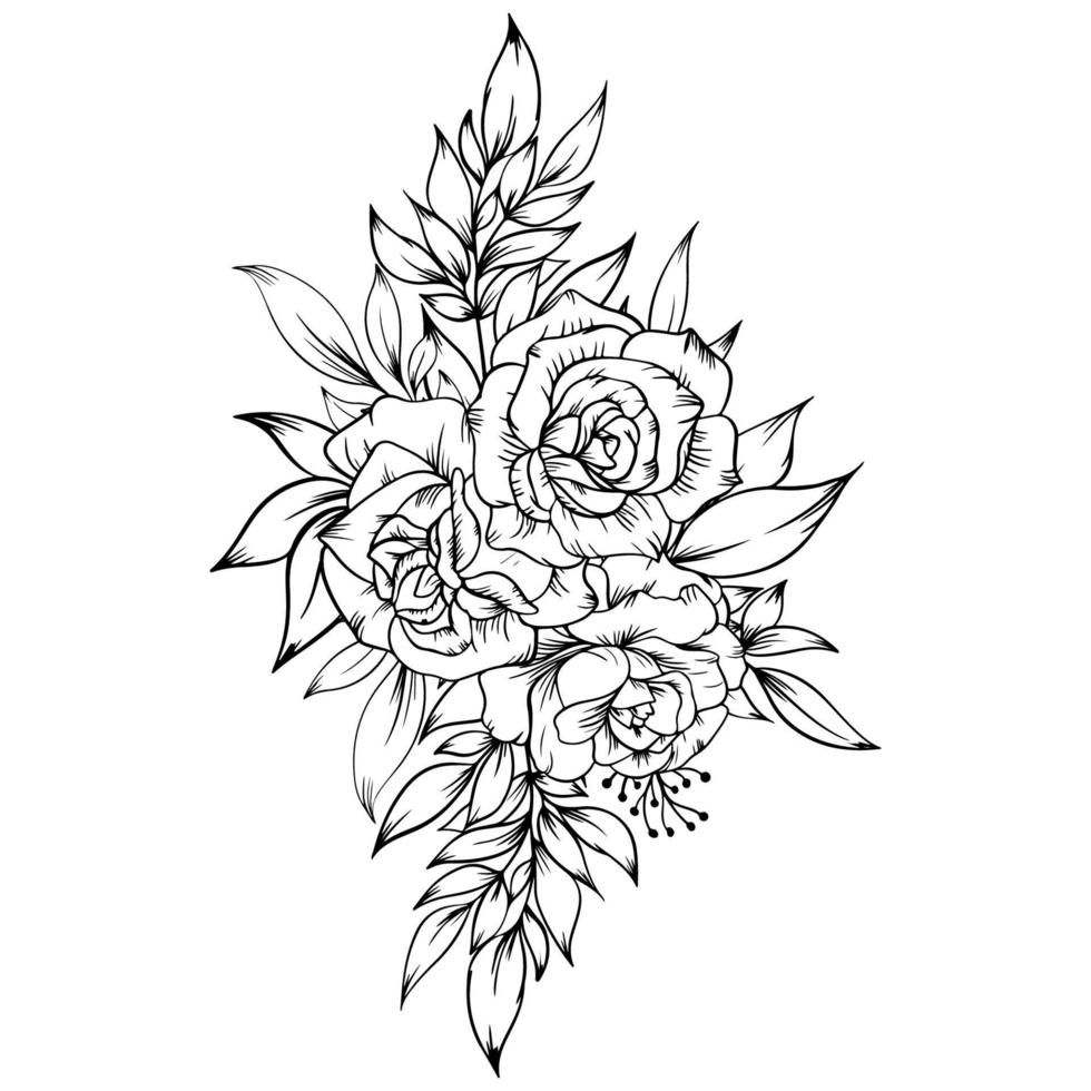 schets roos bloem boeket decoratie vector