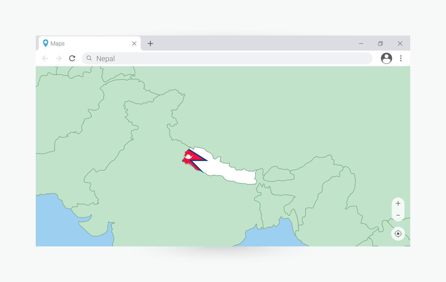 browser venster met kaart van Nepal, zoeken Nepal in internetten. vector