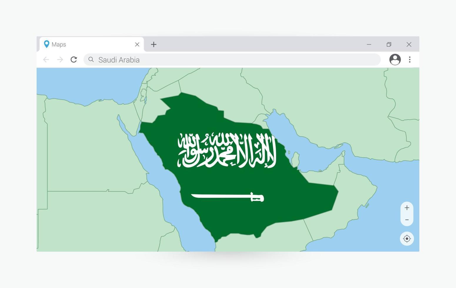 browser venster met kaart van saudi Arabië, zoeken saudi Arabië in internetten. vector