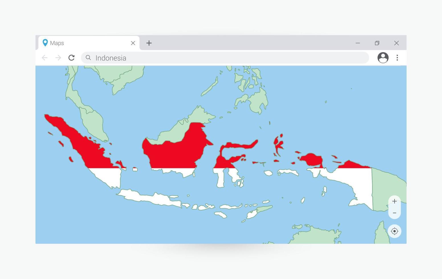 browser venster met kaart van Indonesië, zoeken Indonesië in internetten. vector