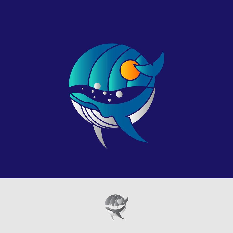 blauw walvis modern embleem, zee golven, zon golven, walvis golven logo vector. vector