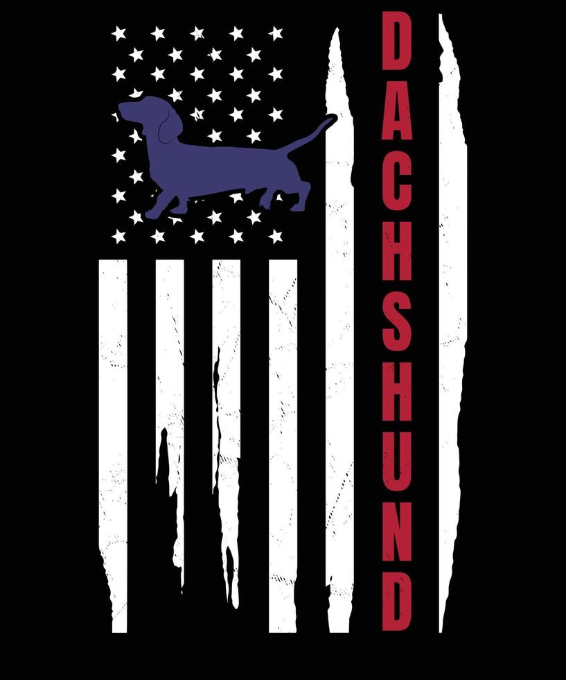 teckel met Amerikaans vlag t-shirt ontwerp vector