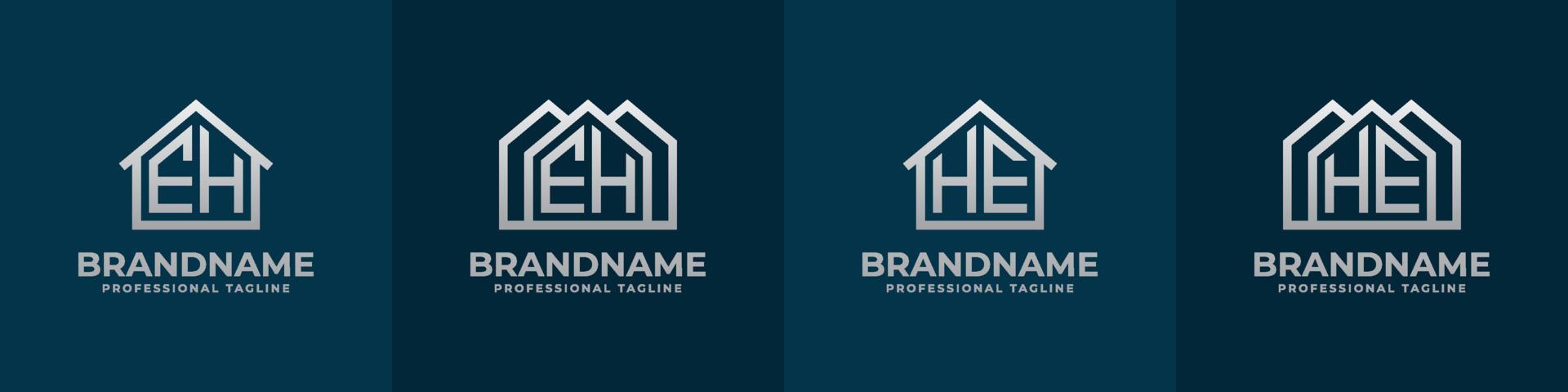 brief eh en hij huis logo set. geschikt voor ieder bedrijf verwant naar huis, echt landgoed, bouw, interieur met eh of hij initialen. vector