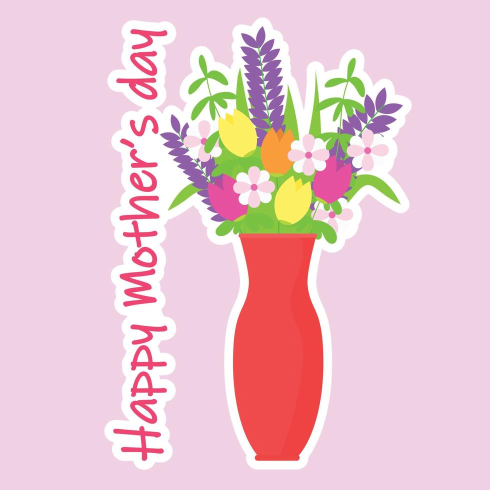 plein kaart voor moeder dag. banier met boeket van bloemen in rood vaas. vector illustratie.