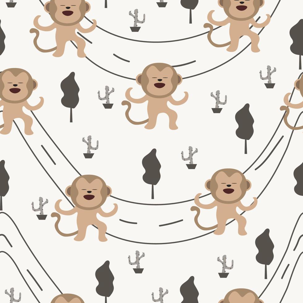 een naadloos patroon met apen en bladeren vector