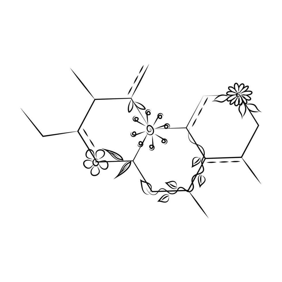 tekening van chemisch moleculair obligaties, kristal traliewerk met bloemen. esg banier concept. natuur bescherming, verontreiniging controle. tatoeëren. vector