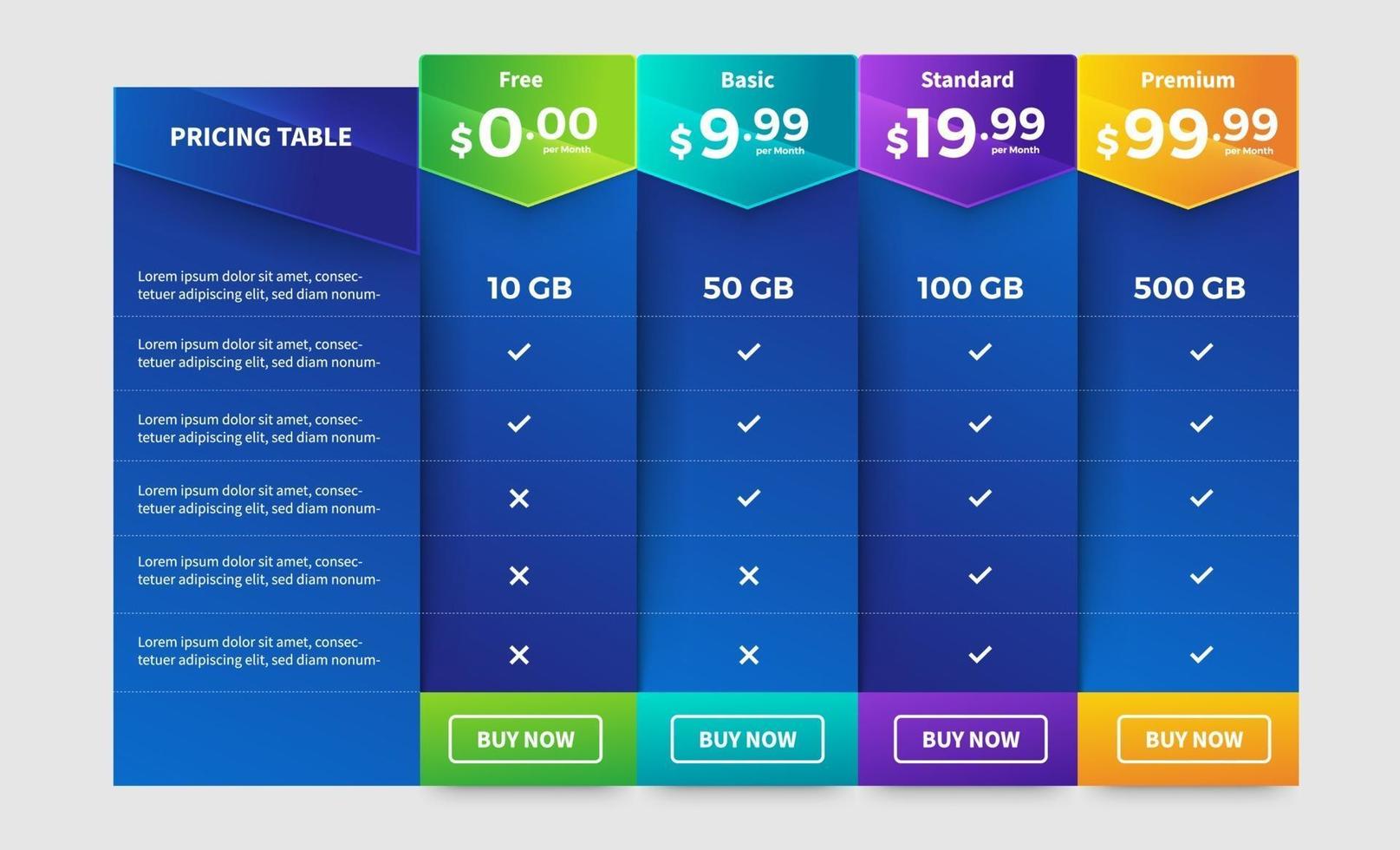 ui gebruikersinterface prijslijst vector