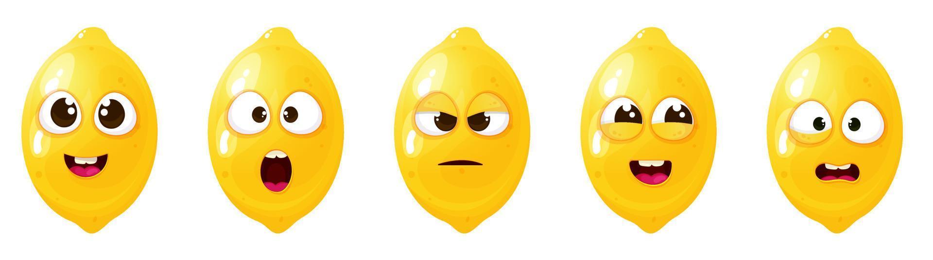 grappig schattig citroen reeks met verschillend emotie gezicht. vector