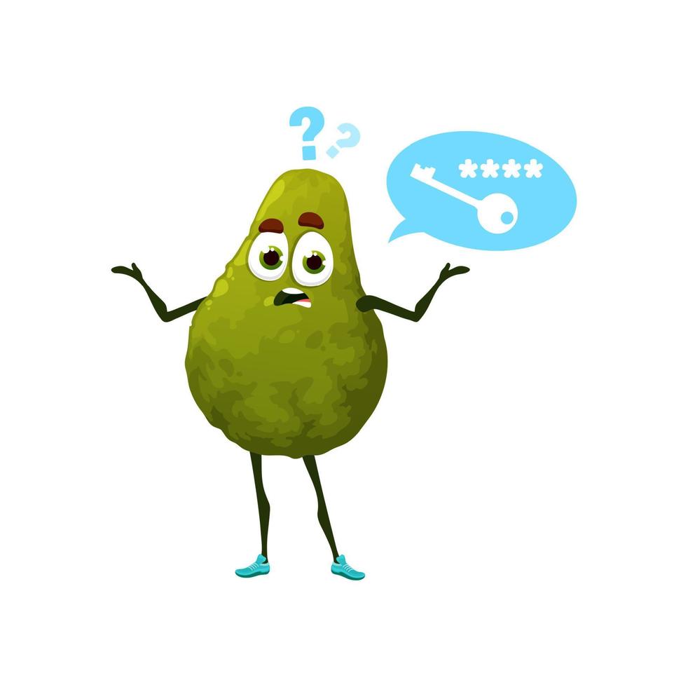 vergat wachtwoord tekenfilm avocado nadenkend karakter vector
