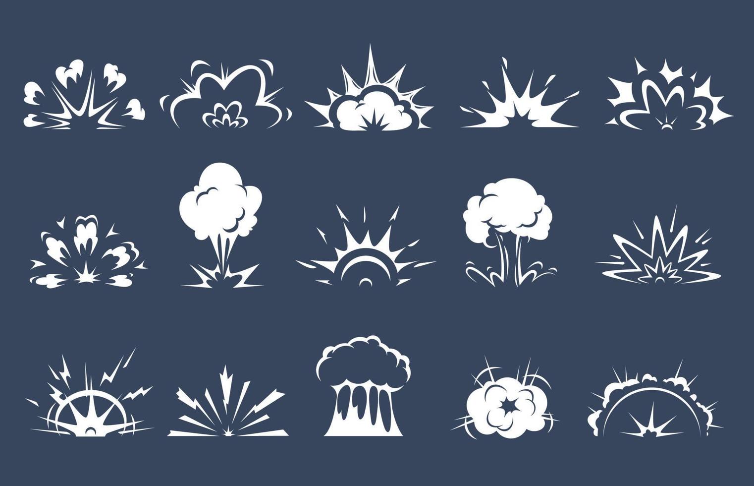 tekenfilm bom explosie, grappig wolken, boom ontploffing vector