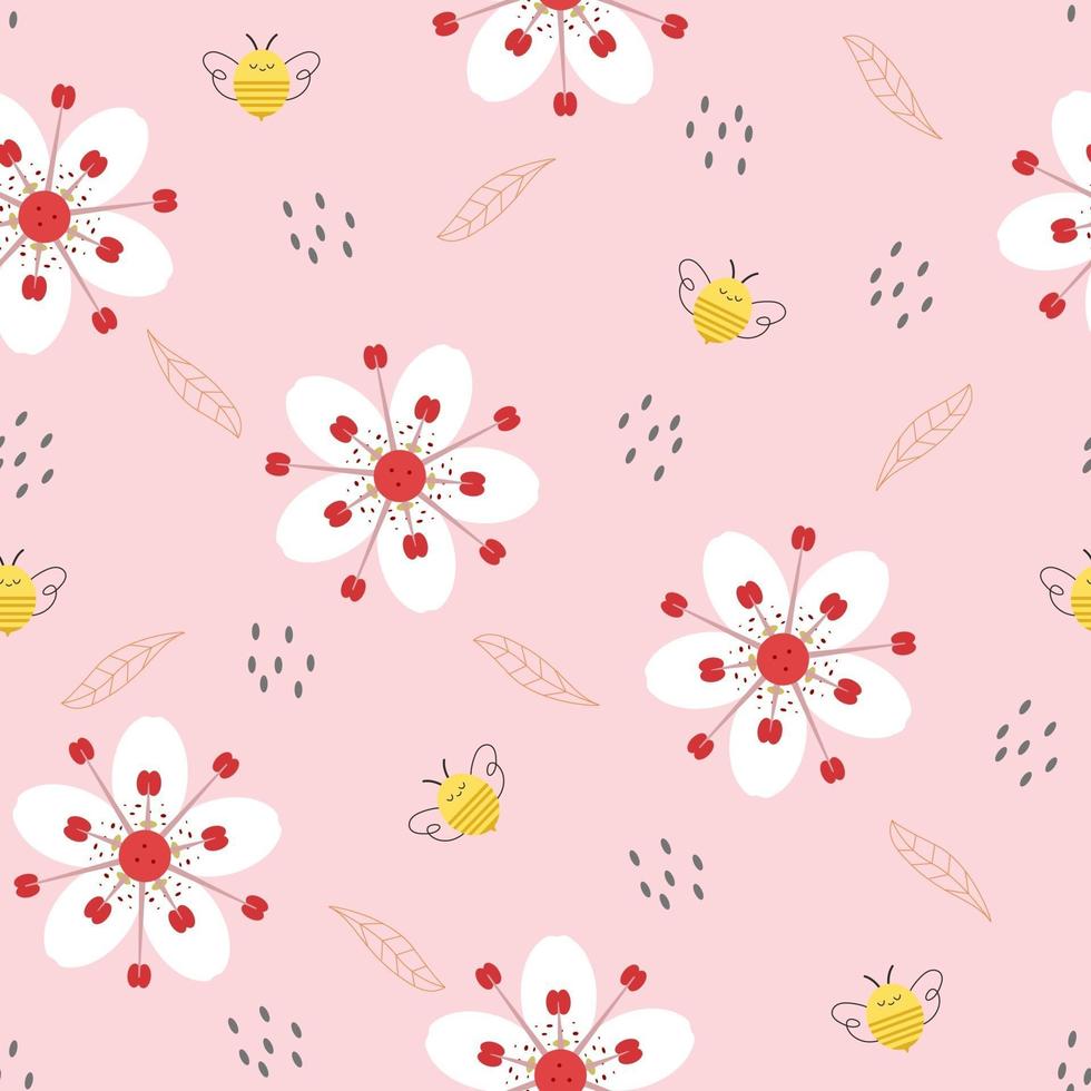 naadloze patroon met mooie bloemen en bijen. vector