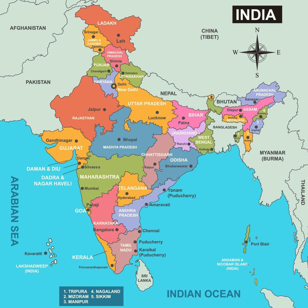 Indië kaart met wijk namen vector