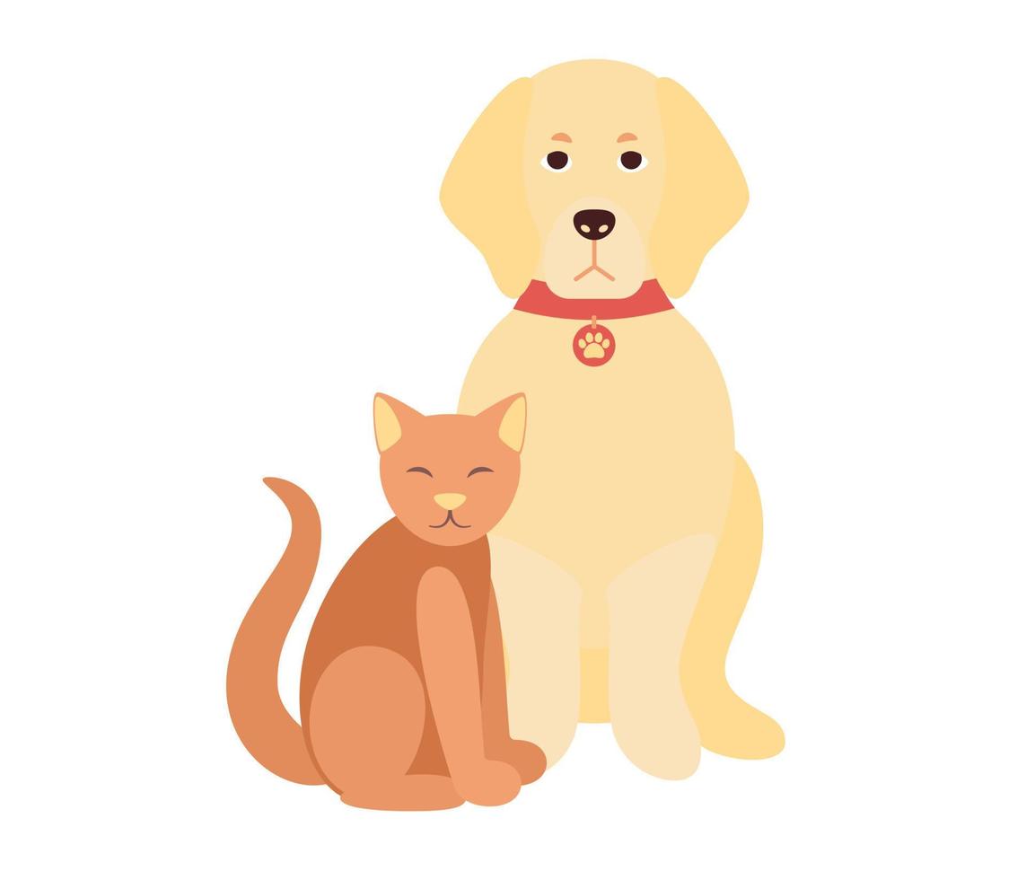 kat en hond. dier vriendschap. huisdieren. vector vlak illustratie