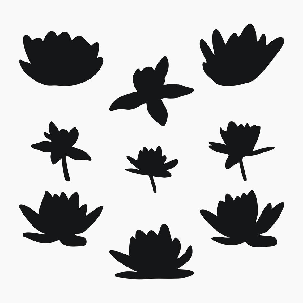 echt modern silhouetten planten, kruiden. tekening bloemen water lelie, nymphaea. vlak ontwerp kunst ontwerp sjabloon. vector