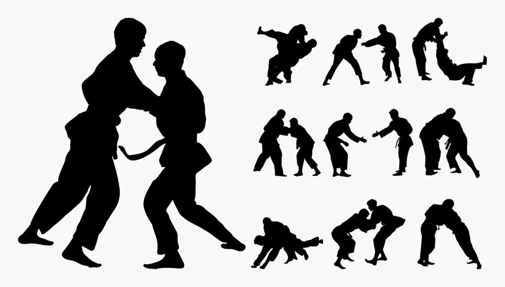 vector verzameling silhouetten judoka, judoka, vechter in een duel, gevecht, judo sport. krijgshaftig kunst. sportiviteit. sport silhouetten pak