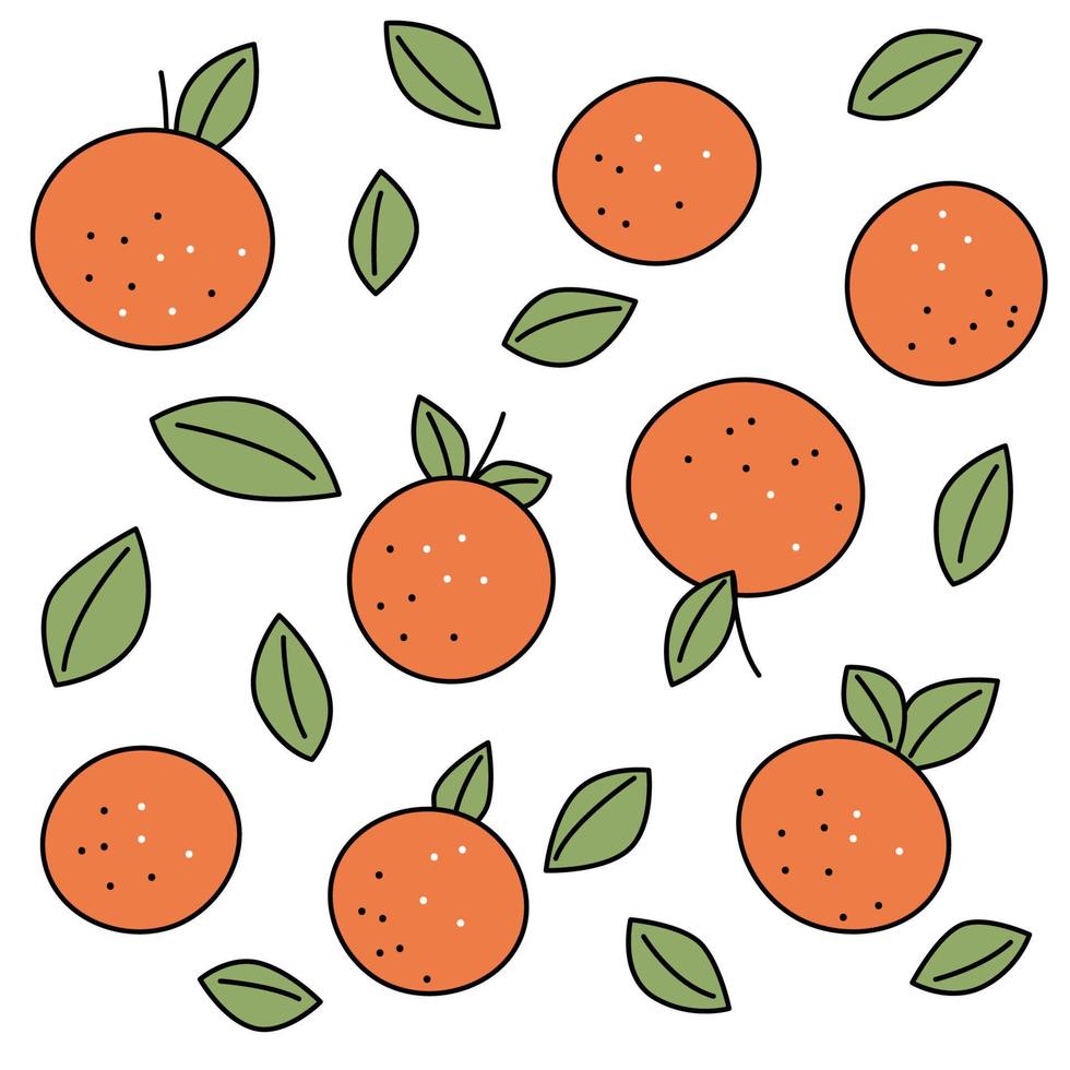 verzameling van sinaasappels met bladeren in vlak stijl met beroerte vector