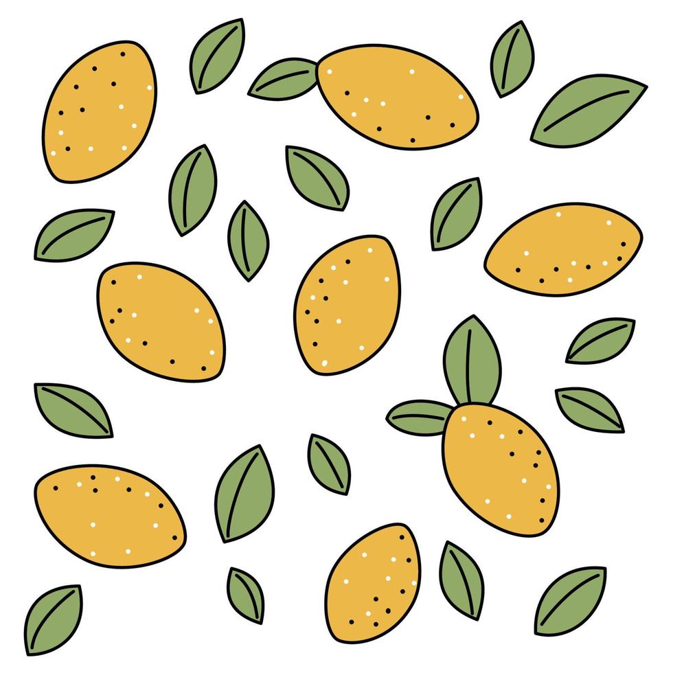 verzameling van citroenen met bladeren in vlak stijl met beroerte vector