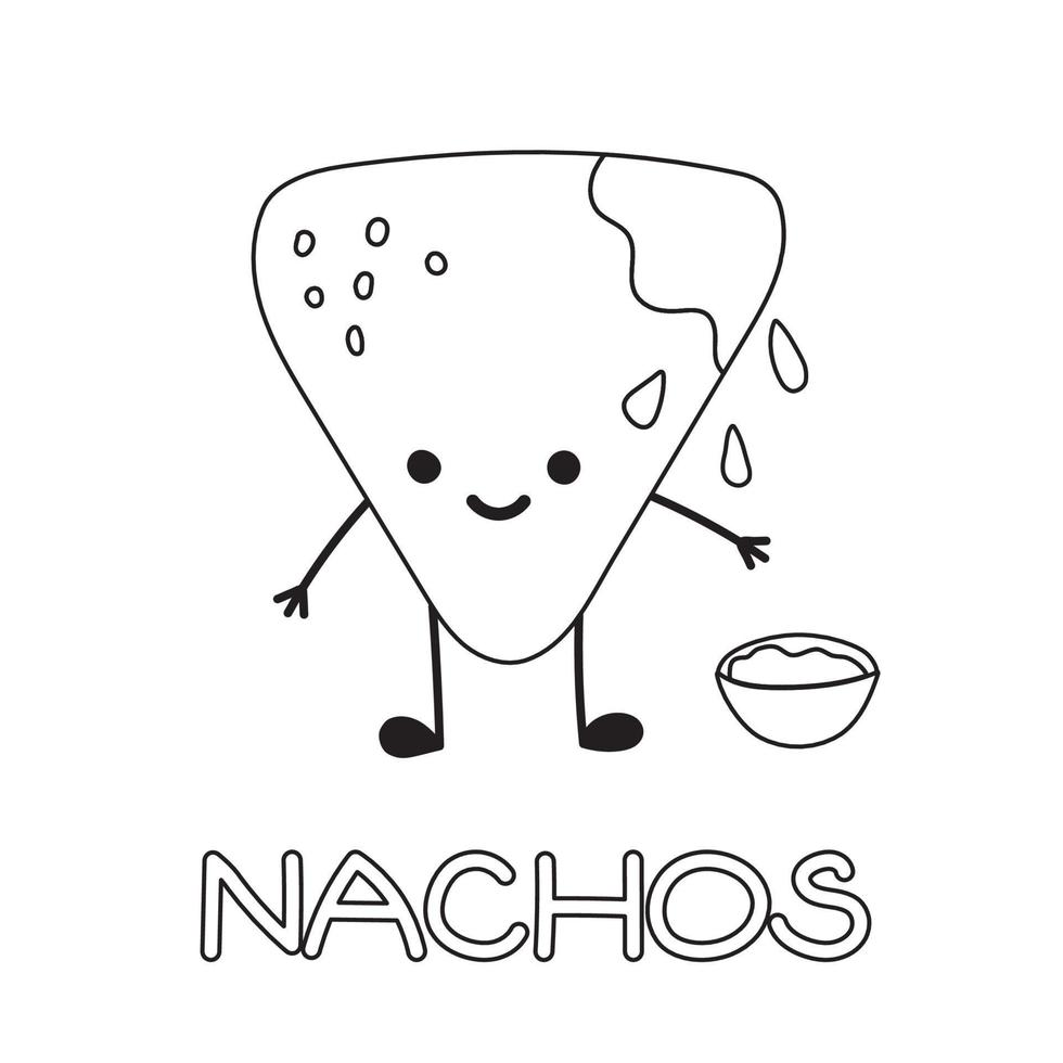 chips nacho's karakter met een kop van tomaat salsa. Mexicaans vlak vector illustratie